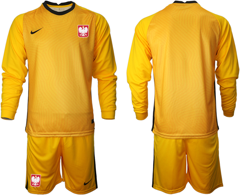 Cheap Men 2021 European Cup Poland yellow goalkeeper long sleeve soccer jerseys